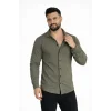 Erkek Waffle Kumaş Uzun Kollu Düğmeli Açık Yaka Regular Fit Gömlek - Haki