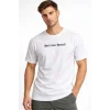 Erkek Wafıl Kumaş Tişört Regular Kalıp Bisiklet Yaka Baskılı T-Shirt - Beyaz