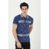 Erkek Polo Yaka tişört Slim Fit Baskılı Kısa kol T-Shirt - Mavi