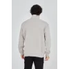 Erkek Yarım Fermuarlı Baskılı 3 iplik pamuklu sweatshirt - Boyalı Gri