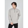 Erkek Yarım Fermuarlı Baskılı 3 iplik pamuklu sweatshirt - Boyalı Gri