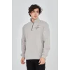 Erkek Yarım Fermuarlı Baskılı 3 iplik pamuklu sweatshirt - Boyalı Gri