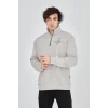 Erkek Yarım Fermuarlı Baskılı 3 iplik pamuklu sweatshirt - Boyalı Gri
