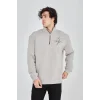 Erkek Yarım Fermuarlı Baskılı 3 iplik pamuklu sweatshirt - Boyalı Gri