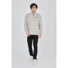 Erkek Yarım Fermuarlı Baskılı 3 iplik pamuklu sweatshirt - Boyalı Gri