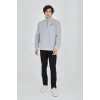 Erkek Yarım Fermuarlı Baskılı 3 iplik pamuklu sweatshirt - Gri