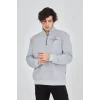 Erkek Yarım Fermuarlı Baskılı 3 iplik pamuklu sweatshirt - Gri