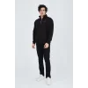 Erkek Yarım Fermuarlı Baskılı 3  iplik pamuklu sweatshirt - Siyah