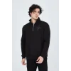 Erkek Yarım Fermuarlı Baskılı 3  iplik pamuklu sweatshirt - Siyah