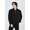 Erkek Yarım Fermuarlı Baskılı 3  iplik pamuklu sweatshirt - Siyah