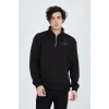 Erkek Yarım Fermuarlı Baskılı 3  iplik pamuklu sweatshirt - Siyah