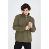 Erkek Yarım Fermuarlı Baskılı 3 iplik pamuklu sweatshirt - Yeşil