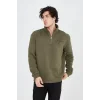 Erkek Yarım Fermuarlı Baskılı 3 iplik pamuklu sweatshirt - Yeşil