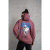 Erkek 3 İplik Pamuklu Kapüşonlu Baskılı Cepli Sweatshirt Hoodie - Gül Kurusu