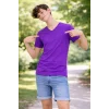 Genç Erkek Çocuk V Yaka Tişört Yazlık Model Günlük Basic Body - Mor