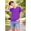 Genç Erkek Çocuk V Yaka Tişört Yazlık Model Günlük Basic Body - Mor