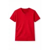 Genç Kız Çocuk V Yaka Tişört Yazlık Model Günlük Basic Body - Kırmızı