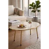 Gold Metal Oval Orta Sehpa Krem