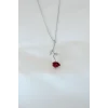 Gümüş Kaplama Kırmızı Gül Figürlü Kadın Kolye