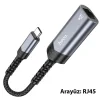 Hoco UA26 Type-c OTG RJ45 İnternet Adaptörü Dönüştürücü 1000 Mbps-(5775)