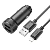 HOCO Z49 Çift USB Girişli Araç Şarj Başlık + USB To iPhone Lightning Kablo-(5775)