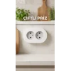 İkili Beyaz Topraklı Sıva Üstü Priz - Modern Elektrik Çiftli Priz
