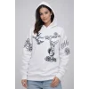 Kadın 3 İplik Pamuklu Kapüşonlu Baskılı SweatShirt hoodie - Beyaz