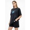 Kadın Asit Yıkamalı Oversize Tişört Bisiklet Yaka Kısa Kol T-shirt - Siyah