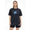 Kadın Asit Yıkamalı Oversize Tişört Bisiklet Yaka Kısa Kol T-shirt - Siyah
