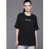 Kadın Baskılı T-Shirt Kısa Kol Bisiklet Yaka Oversize Rahat Kalıp Tişört - Siyah