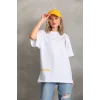 Kadın Kısa Kol Yazlık Tişört Bisiklet Yaka Baskılı Oversize T-Shirt - Beyaz