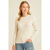 Kadın Bisiklet Yaka Triko Kazak Pamuklu Kalın Fitilli Dokuma Regular Fit - Bej