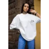 kadın Tişort Bisiklet Yaka Baskılı yazlık Kısa kol Oversize T-Shirt - Beyaz