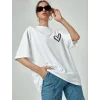 Kadın Tişört Bisiklet Yaka Baskılı Oversize T-Shirt - Beyaz