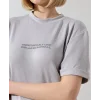Kadın Bisiklet Yaka Baskılı Slim Fit T-Shirt - Boyalı Gri