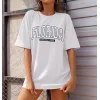 Kadın Kısa Kol Yazlık Tişört Bisiklet Yaka FLORIDA Baskılı T-Shirt - Beyaz