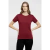 Kadın T-Shirt Bisiklet Yaka Slim Fit Likralı Tişört Yazlık Basic Body - Bordo