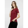 Kadın T-Shirt Bisiklet Yaka Slim Fit Likralı Tişört Yazlık Basic Body - Bordo