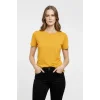 Kadın T-Shirt Bisiklet Yaka Slim Fit Likralı Tişört Yazlık Basic Body - Sarı