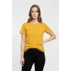Kadın T-Shirt Bisiklet Yaka Slim Fit Likralı Tişört Yazlık Basic Body - Sarı