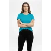 Kadın T-Shirt Bisiklet Yaka Slim Fit Likralı Tişört Yazlık Basic Body - Turkuvaz