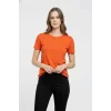 Kadın T-Shirt Bisiklet Yaka Slim Fit Likralı Tişört Yazlık Basic Body - Turuncu