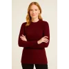 Kadın Bisiklet Yaka Triko Kazak Pamuklu Kalın Fitilli Dokuma Regular Fit - Bordo