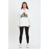 Kadın Oversize Kapüşonlu Cepli Baskılı 3 İplik Pamuklu Hoodie Sweatshirt - Beyaz