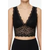 Kadın Dantel Bralet Crop Sütyen V Yaka Askılı Şık Esnek Rahat - Siyah