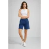 Kadın Dokuma otoban Şort Beli Lastikli Bağcıklı, Cepli, Rahat Kesim Günlük Yazlık Şort - İndigo