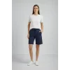 Kadın Dokuma otoban Şort Beli Lastikli Bağcıklı, Cepli, Rahat Kesim Günlük Yazlık Şort - Lacivert