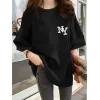 Kadın T-shirt Bisiklet yaka  NY Baskılı kısa kol Tişört - Siyah