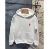 Kadın Oversize Kapüşonlu Cepli KALP Baskılı 3 İplik Pamuklu Hoodie Sweatshirt - Beyaz