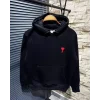 Kadın Oversize Kapüşonlu Cepli KALP Baskılı 3 İplik Pamuklu Hoodie Sweatshirt - Siyah
